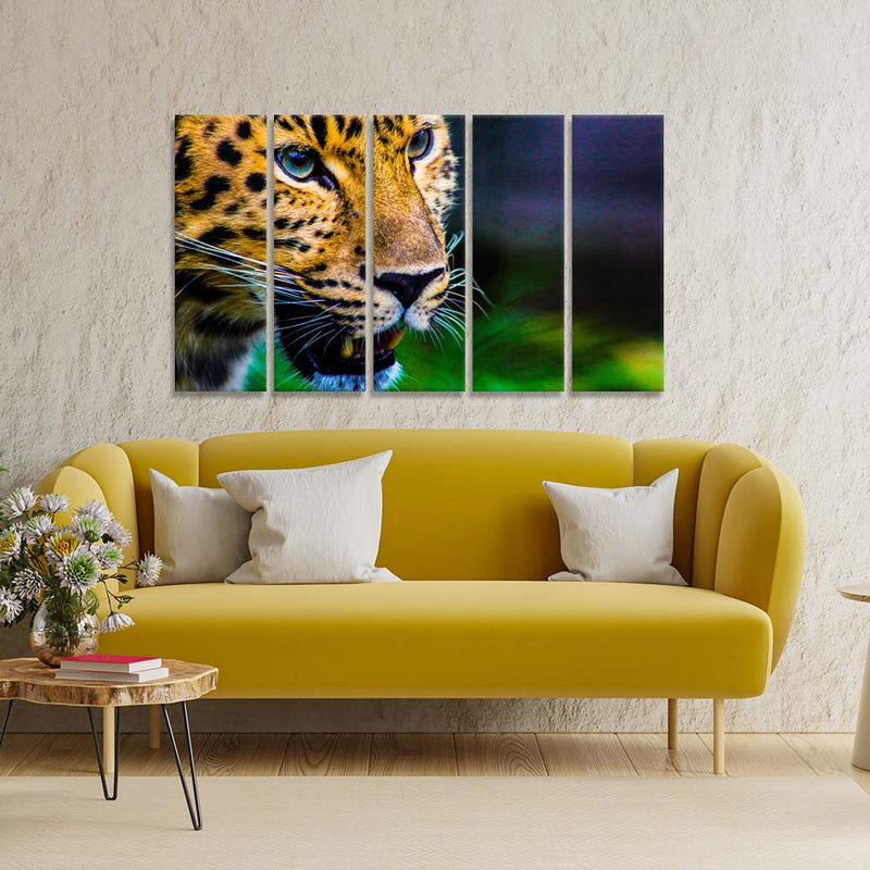 Jaguar Canvas Wall Painting - With 5 Panel