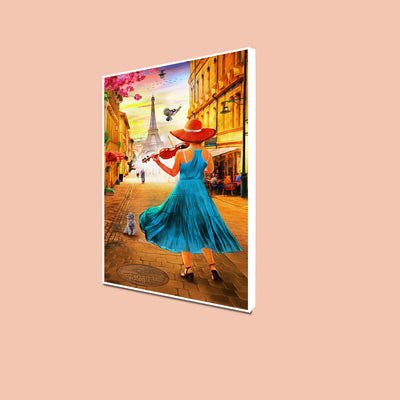 Girl Playing the Violin Oil Color Canvas Wall Painting