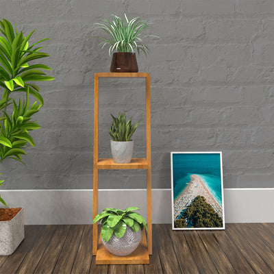 Oak Finish Wooden Large Three Planter Stand