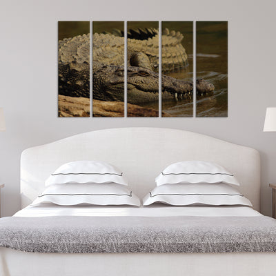 Crocodile In Water Canvas Wall Painting - With 5 Panel