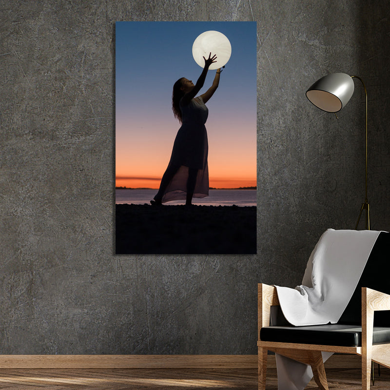 Girl Holding Moon Ball Canvas Wall Painting