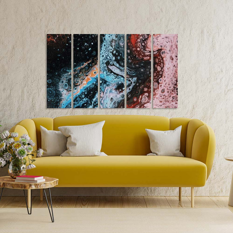 Fluid Abstract Canvas Wall Painting - With 5 Panel