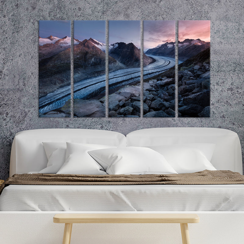 Mountains Pathway Canvas Wall Painting - With 5 Panel