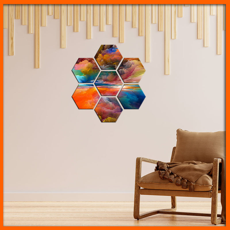 Colorful Sky Hexagonal Abstract Canvas Wall Painting