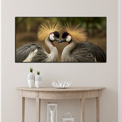 Crowned Crane Couples Floating Frame Canvas Wall Painting