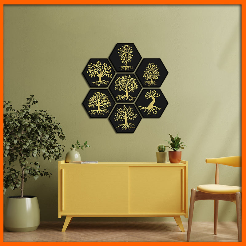 Beautiful Trees Hexagonal Canvas Wall Painting - 7pcs