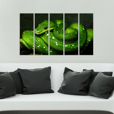 Green Cobra Snake Canvas Wall Painting - With 5 Panel