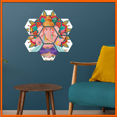 Mandala Ganesha Hexagonal Canvas Wall Painting