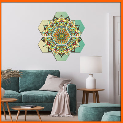 Gradient Mandala Hexagonal Canvas Wall Painting - 7pcs