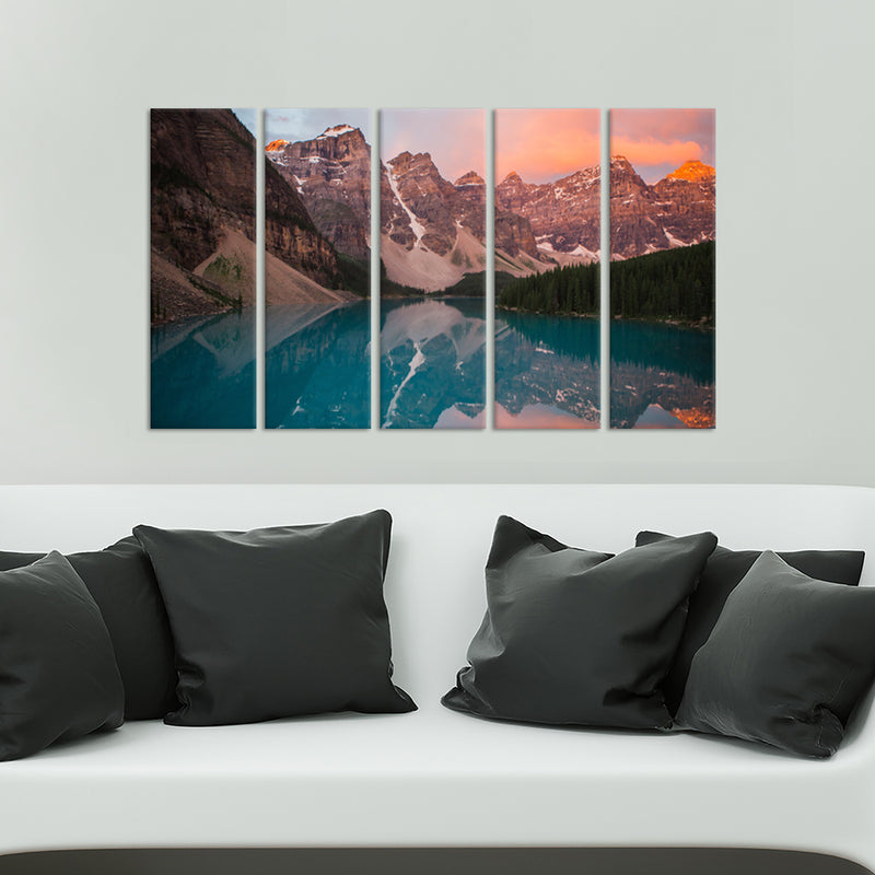 Mountain River View Canvas Wall Painting - With 5 Panel
