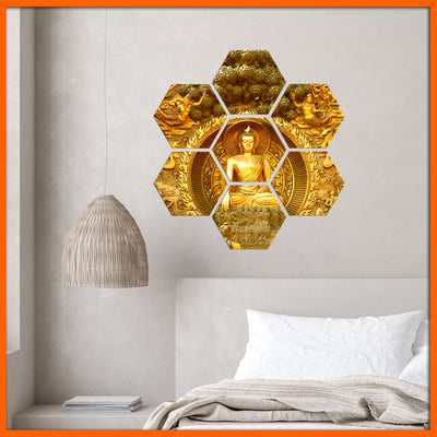 Golden Buddha Hexagonal Canvas Wall Painting - 7pcs