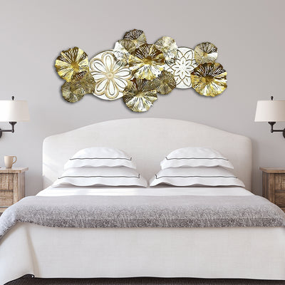 Flowers Design in white and golden Large Metal Wall Art
