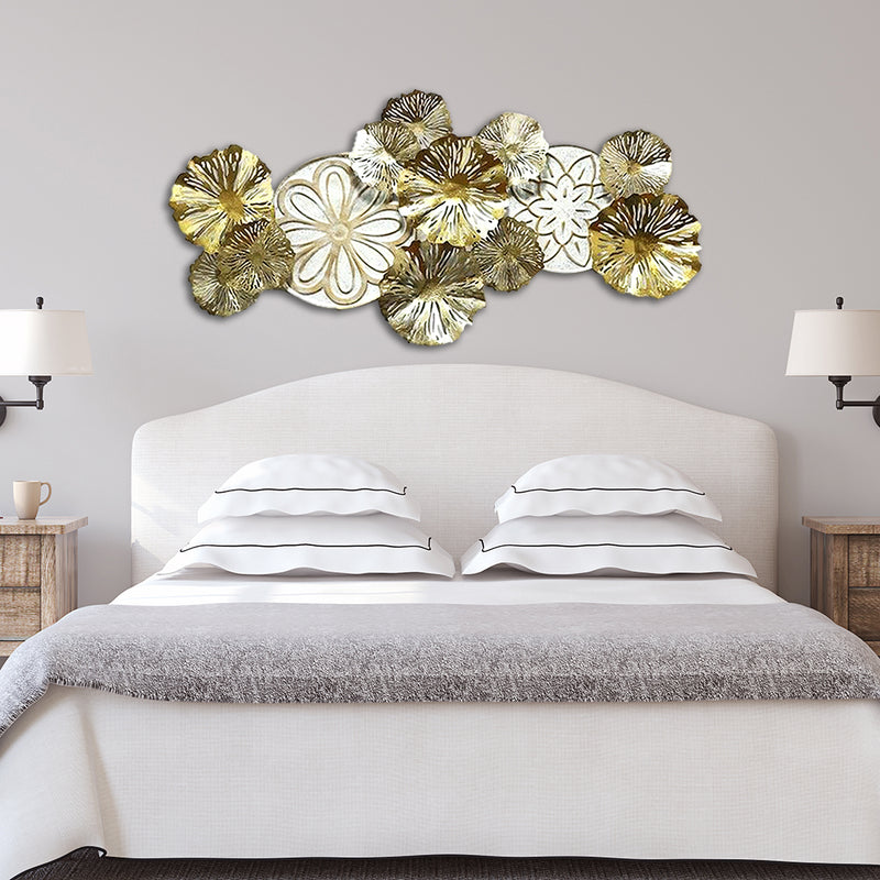Flowers Design in white and golden Large Metal Wall Art