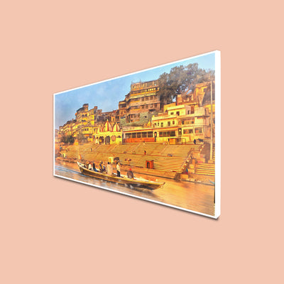 Ganga Ghaat Canvas Floating Frame Wall Painting