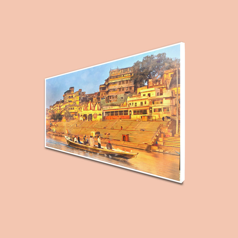 Ganga Ghaat Canvas Floating Frame Wall Painting