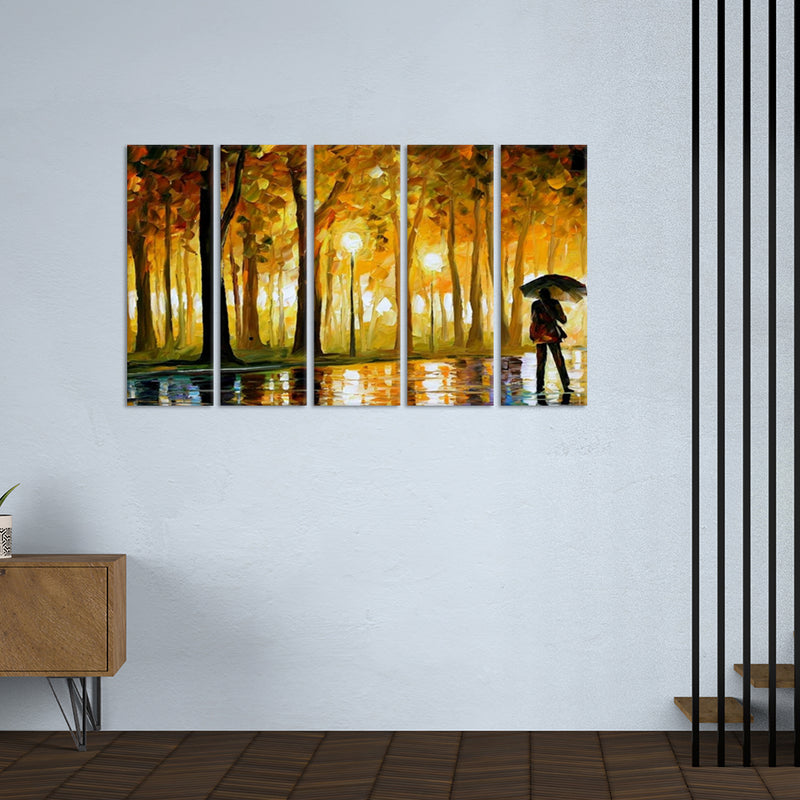 Lonely Man In Forest Canvas Wall Painting - With 5 Panel