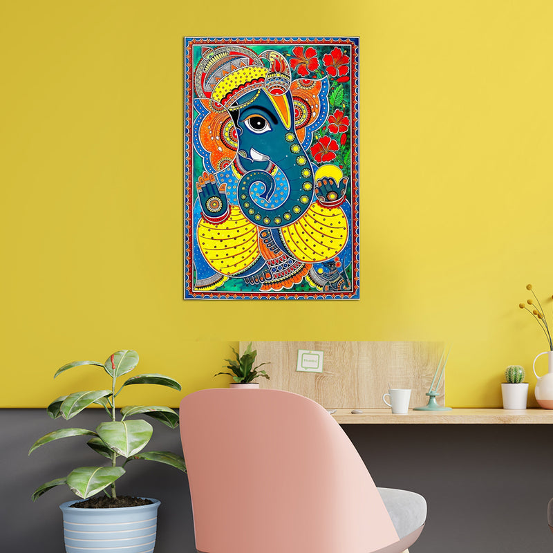 Lord Ganesha Madhubani On Canvas Wall Painting