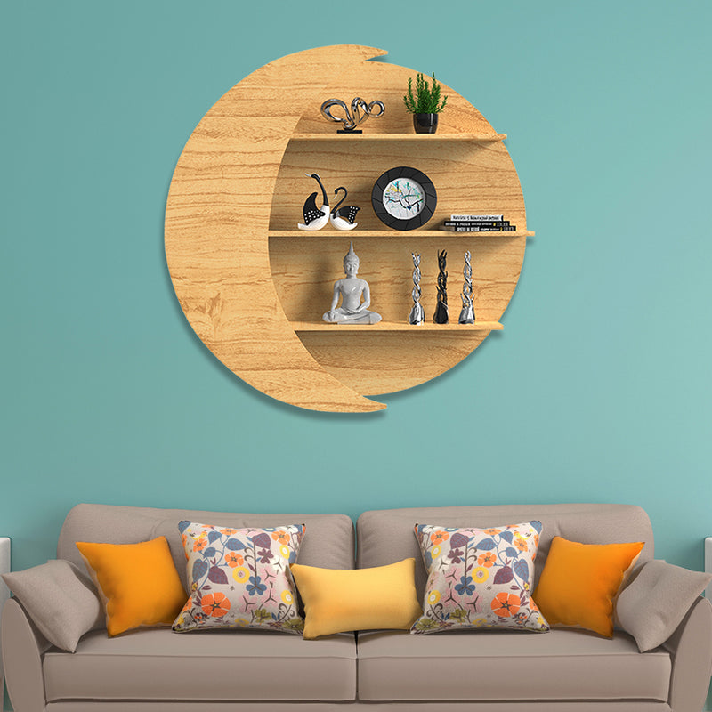 Moon Shape Wood Wall Shelf / Book Shelf, Oak Finish
