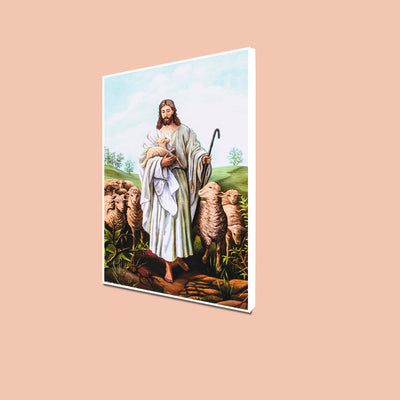 Jesus With Sheep Floating Canvas Wall Painting