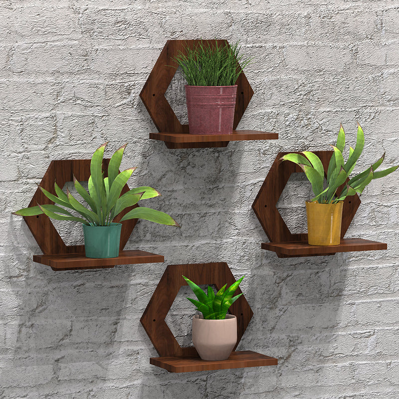 DECORGLANCE Hexagon shaped Walnut Wooden Hanging Planter