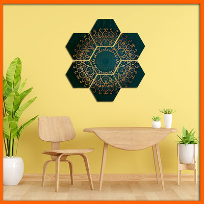 Creative Mandala Hexagonal Canvas Wall Painting - 7pcs