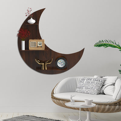 Half Moon Shape Wood Wall Shelf/ Book Shelf/  Walnut Wood