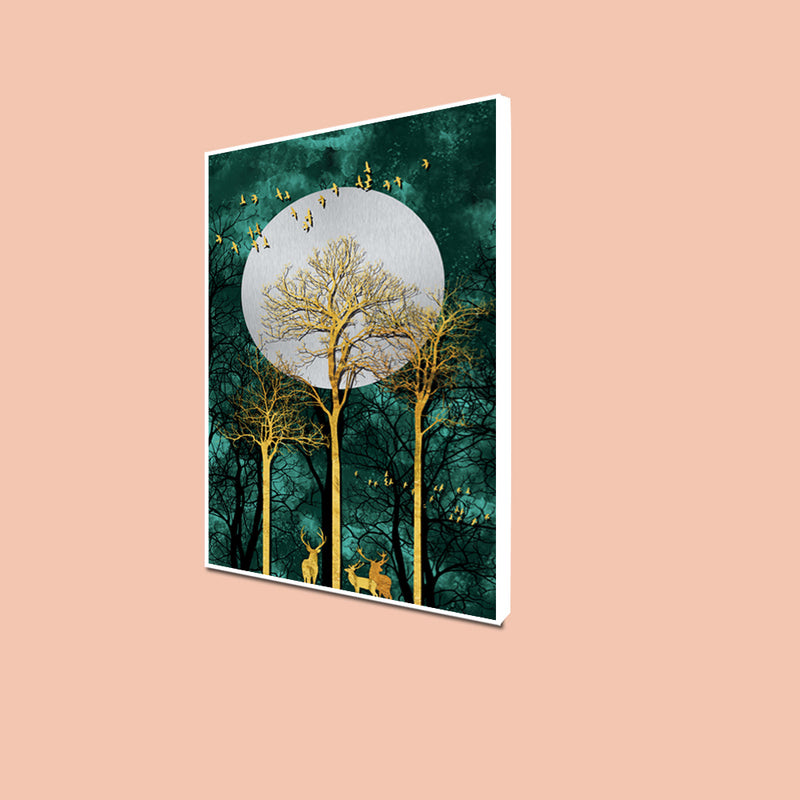 Moon and Flying Birds Floating Canvas Wall Painting