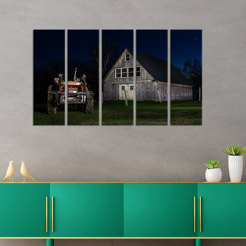 Hut With Jeep Canvas Wall Painting - With 5 Panel