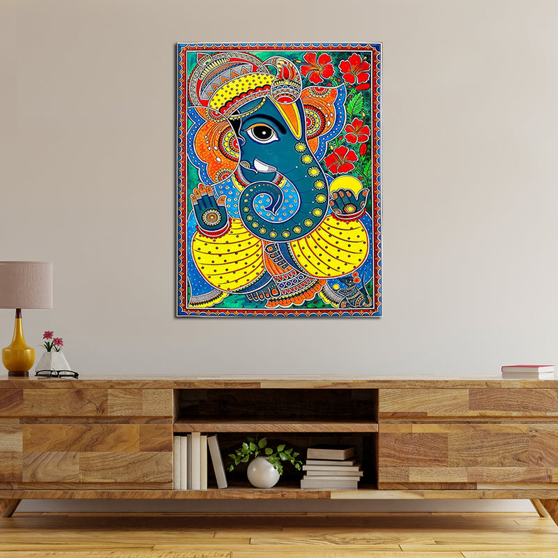 Lord Ganesha Madhubani On Canvas Wall Painting