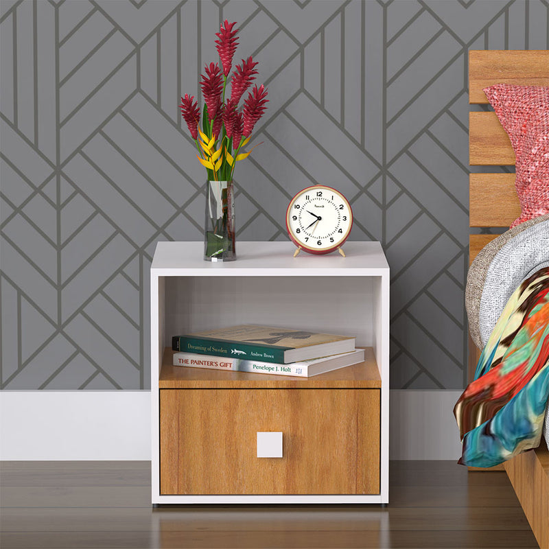 Dimora Bed Side Table in oak and White Finish