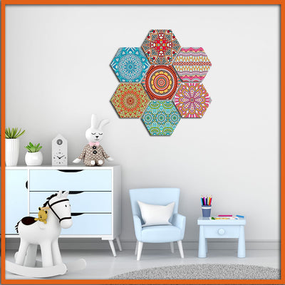 Mandala Patterns Hexagonal Canvas Wall Painting - 7pcs