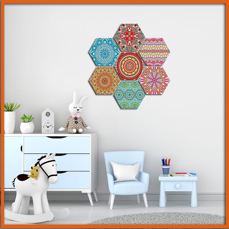 Mandala Patterns Hexagonal Canvas Wall Painting - 7pcs
