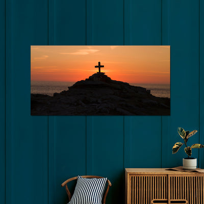Christian Cross Sunset View Canvas Wall Painting