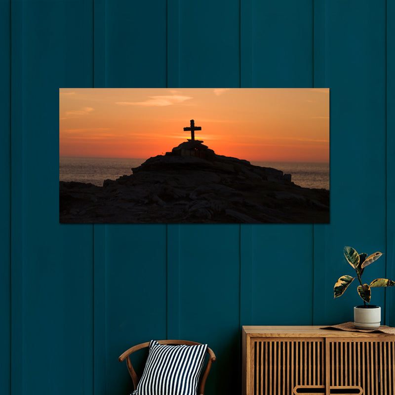 Christian Cross Sunset View Canvas Wall Painting