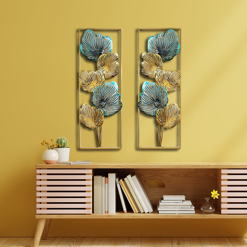 Golden and sea green Design Large Metal Wall Art
