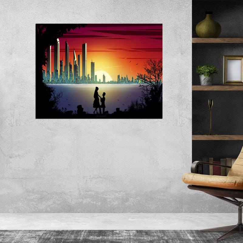 Love Couple Under Moonlight Canvas Wall Painting