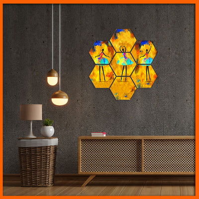 Dancing Doll Hexagonal Canvas Wall Painting - 7pcs