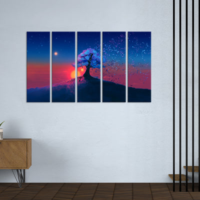 Abstract Tree Modern Art  Canvas Wall Painting - With 5 Panel