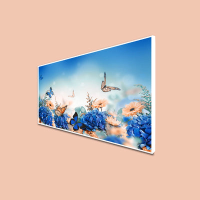 Blue Butterfly With Flower Floating Frame Canvas Wall Painting