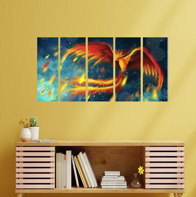 Fire Bird Canvas Wall Painting - With 5 Panel