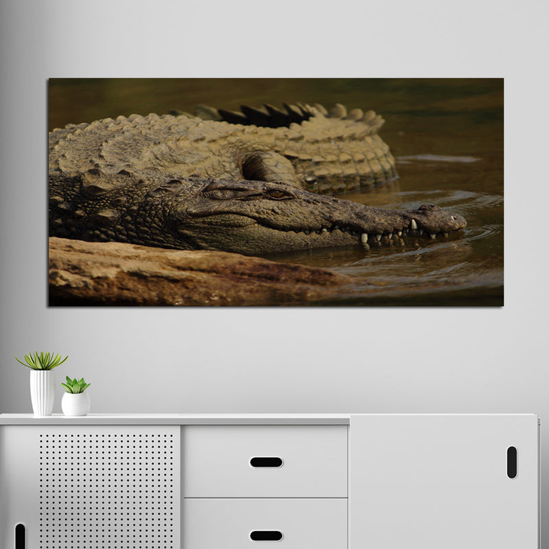 Crocodile In Water Canvas Wall Painting