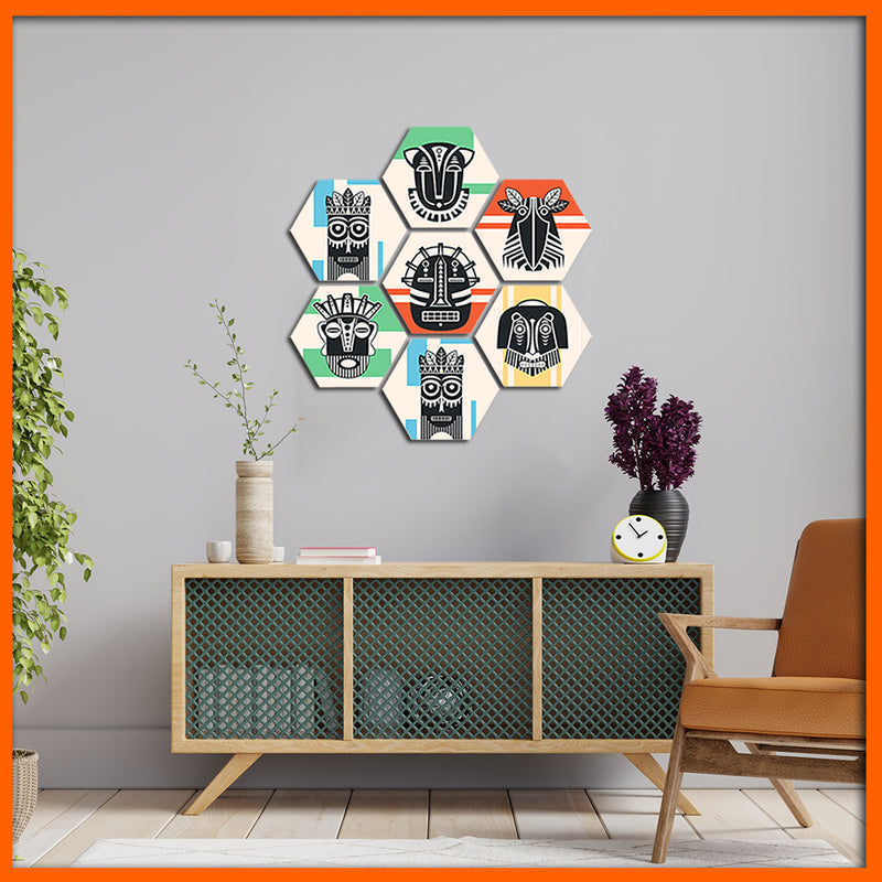 Contemporary African Art Hexagonal Canvas Wall Painting - 7pcs