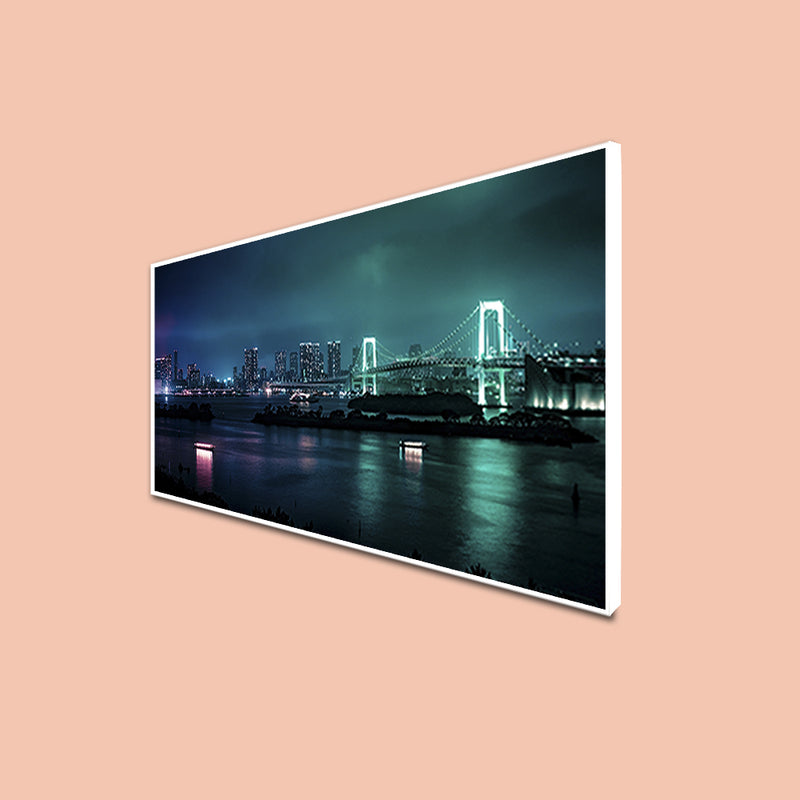 Colourful City View In Night Canvas Floating Frame Wall Painting