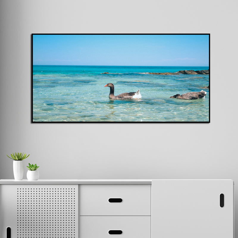 Duck In Water Canvas Floating Frame Wall Painting