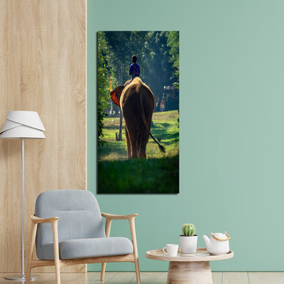 Child Riding Elephant Canvas Wall Painting