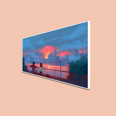 Couple Illustration Canvas Floating Frame Wall Painting