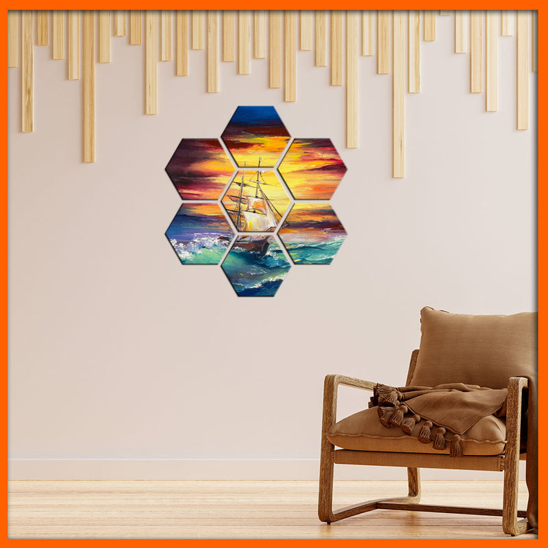 Boat Abstract Art Hexagonal Canvas Wall Painting