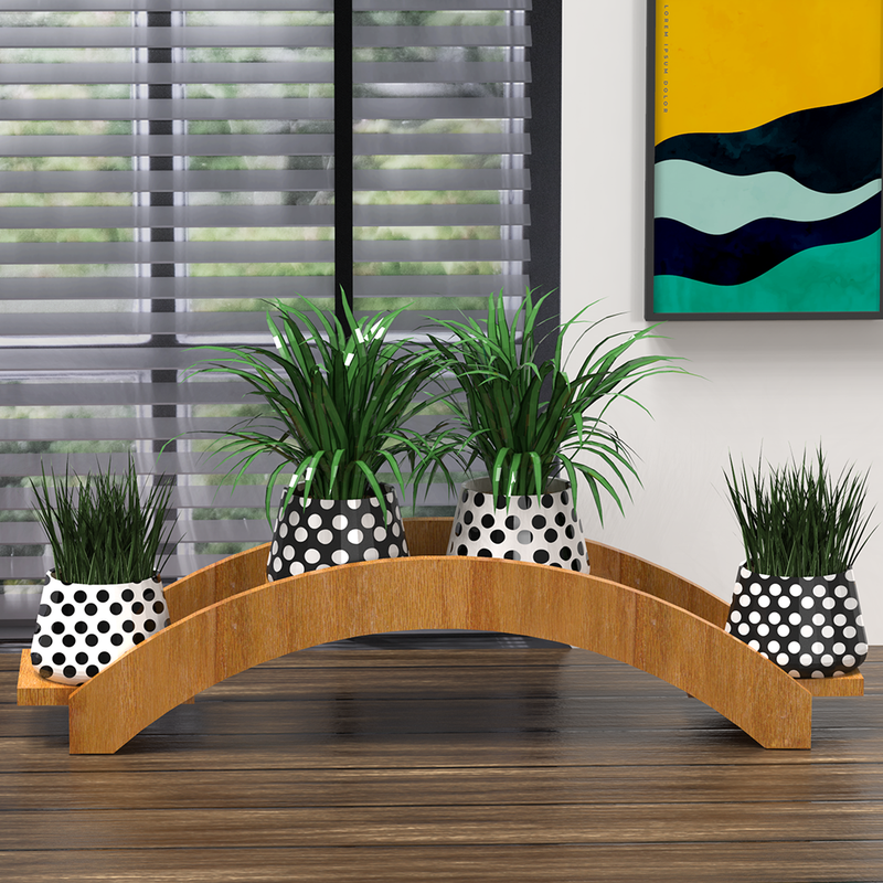 Large Bridge Shaped Wooden Planter Stand