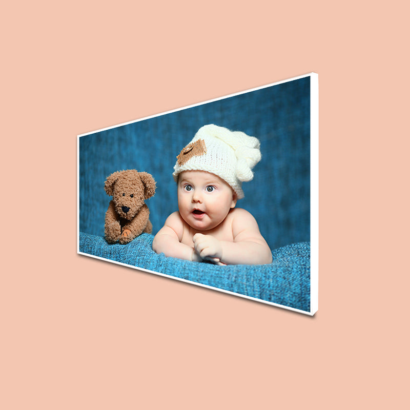 Cute Baby With Teddy Canvas Floating Frame Wall Painting