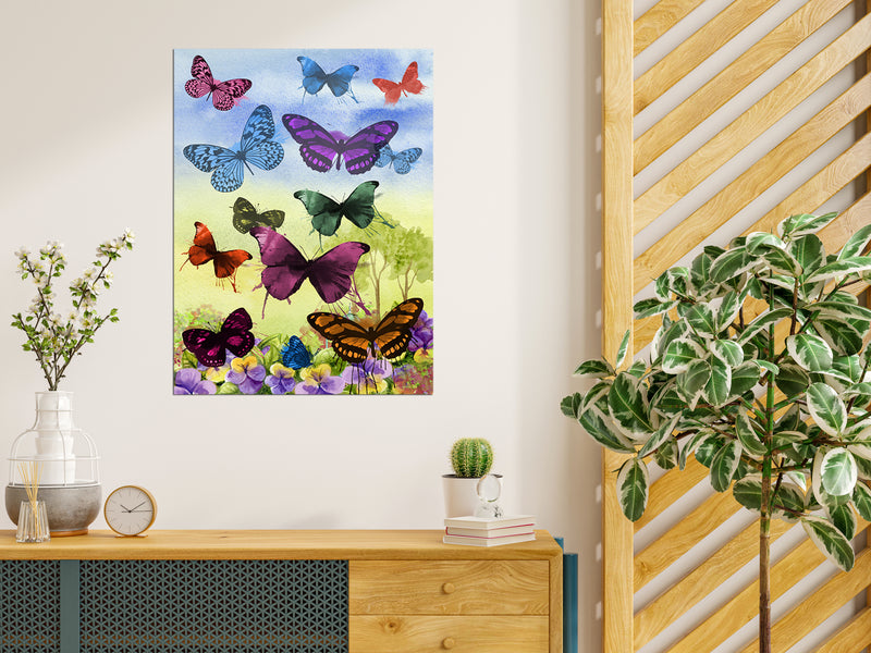 Abstract Painting of Butterflies on Flowers Canvas Wall Painting